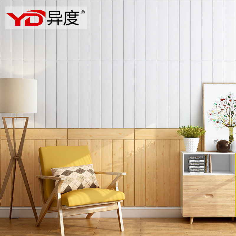3d three-dimensional wall stickers Retro wood grain living room wall renovation decoration stickers Foam brick wall skirt anti-collision self-adhesive wallpaper