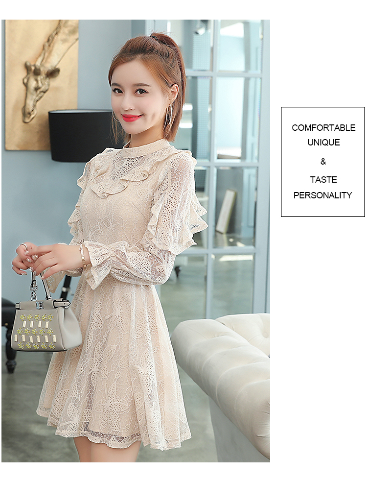 DABI 韓國風名媛荷葉蕾絲繡花拼接長袖洋裝 DABI 韓國風名媛荷葉蕾絲繡花拼接長袖洋裝