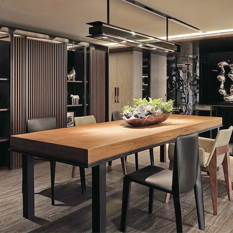 Iron art solid wood dining table rectangular minimalist modern home small family dining table dining room industrial wind retro dining table