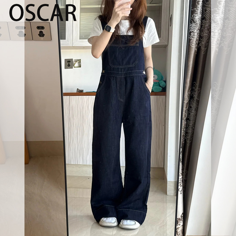 Denim Blue Wide-Leg Overalls for Women, Spring 2026 New Style, High-Waisted, Slimming, Loose, Age-Reducing Denim Jumpsuit