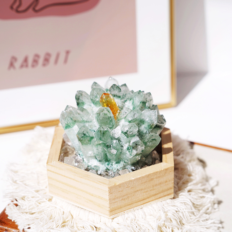 绿幽灵水晶 摆件水晶柱消磁晶簇黄水晶球原石客厅办公市桌面 装饰
