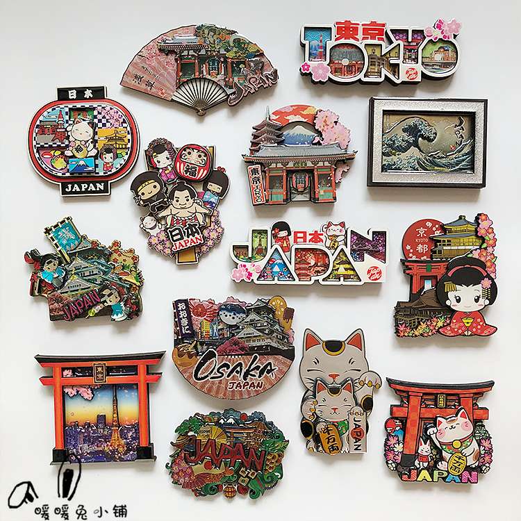 Warm rabbit cute cartoon creative personality travel scenery Japan Tokyo Osaka Hokkaido wooden refrigerator magnet
