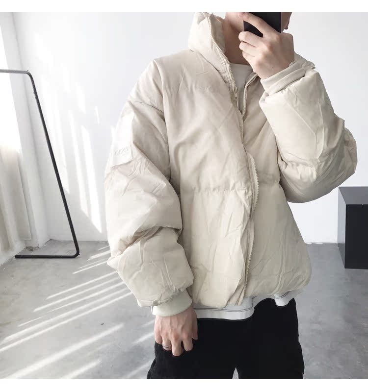 Mùa đông phiên bản mới của Hàn Quốc của cổ áo rắn màu cotton nam mùa đông mặc đôi dày bánh mì ấm áo thường áo phao béo nam nữ