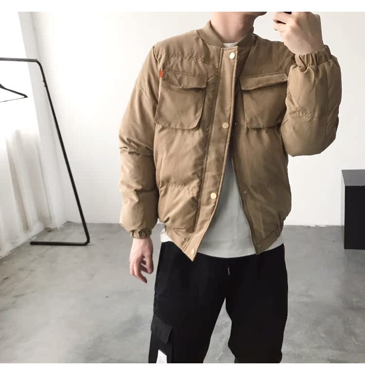 Phiên bản Hàn Quốc của mùa đông ngắn mới dày cổ áo bóng chày cotton nam thanh niên Slim áo thường lông màu rắn dụng cụ quần áo áo bomber adidas