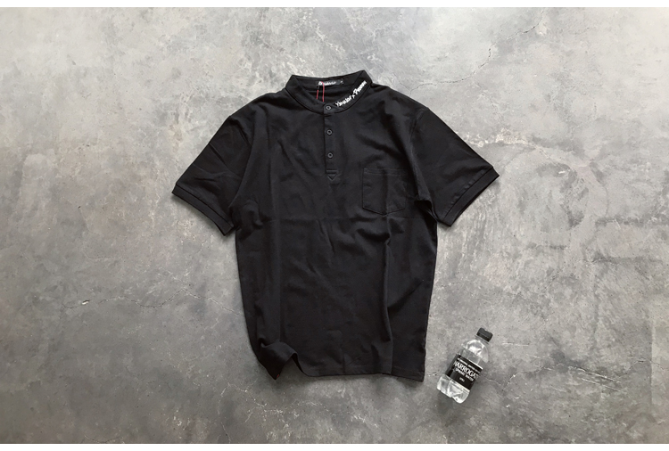Xu hướng mùa hè Nhật Bản thêu chữ retro màu rắn cổ áo giản dị áo sơ mi POLO nam ngắn tay áo thun nam áo polo