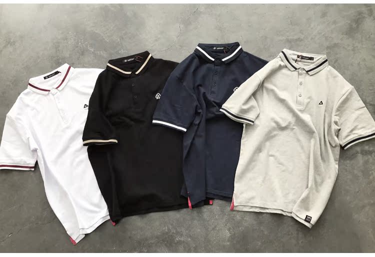 Mùa hè Nhật Bản retro rắn màu thêu ve áo POLO áo sơ mi nam tay ngắn Áo phông phổ biến Áo sơ mi tay ngắn shop bán áo thun nam có cổ