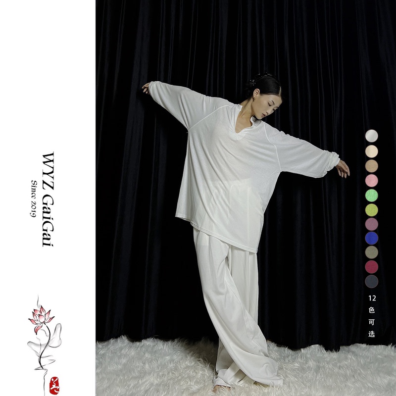 [Same Style as Wuyue] Wyz Modern Dance Practice Clothes, Loose V-Neck Long-Sleeved T-Shirt, Dance Clothes, Versatile Top