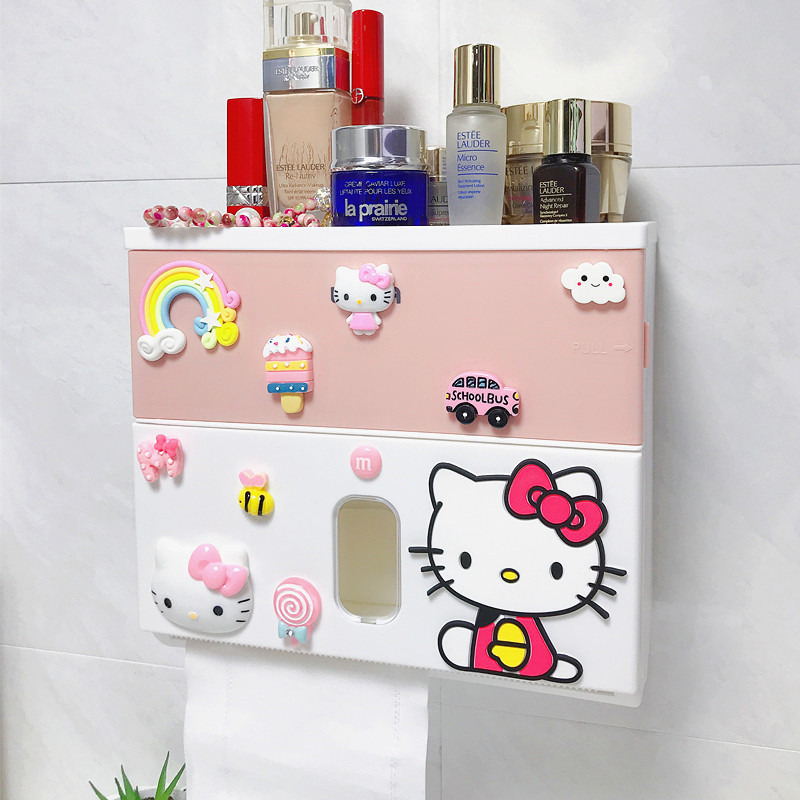 Creative and cute wall-mounted cartoon toilet tissue box toilet tissue box without punching toilet paper storage rack