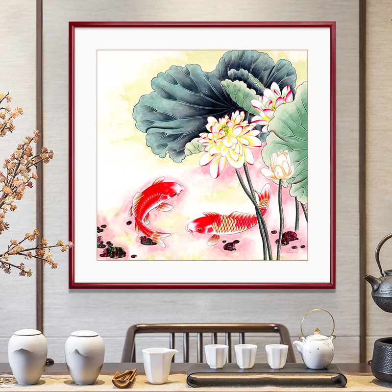 National Painting Flowers Bird Painting Bucket Square With Frame Character Painting Decoration Water Ink Painting Dining Hall Wall Painting Living Room Hanging Painting New Chinese Decorative Painting