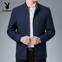 Playboy standing collar jacket mens spring and autumn new middle-aged and elderly mens jacket loose thin Daddy jacket