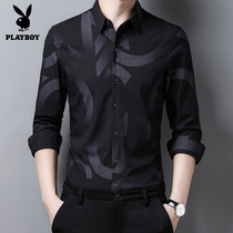 Floral Playboy Mens long sleeve shirt Fall new Korean version Trend handsome shirt fashion print free of ironing
