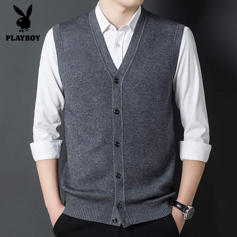 Playboy with wool vest men's sleeveless vest spring and autumn middle-aged and elderly dad wear vest men's sweater cardigan
