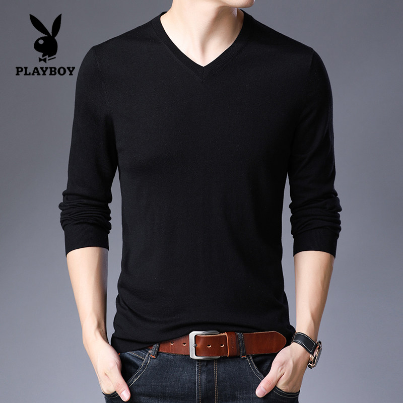 Playboy Cashmere Men's Boy Model 2021 New Pure Color V - collar knitting Sweater Man