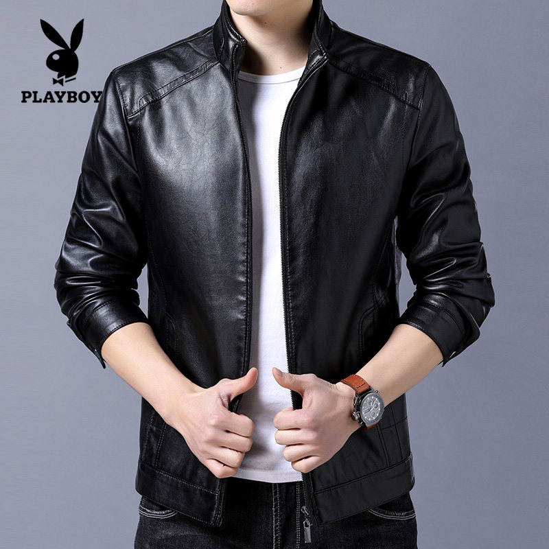 Flowers Playboy men's leather clothes spring autumn season new Korean version Body Trend Handsome PU leather jacket Short-style jacket man
