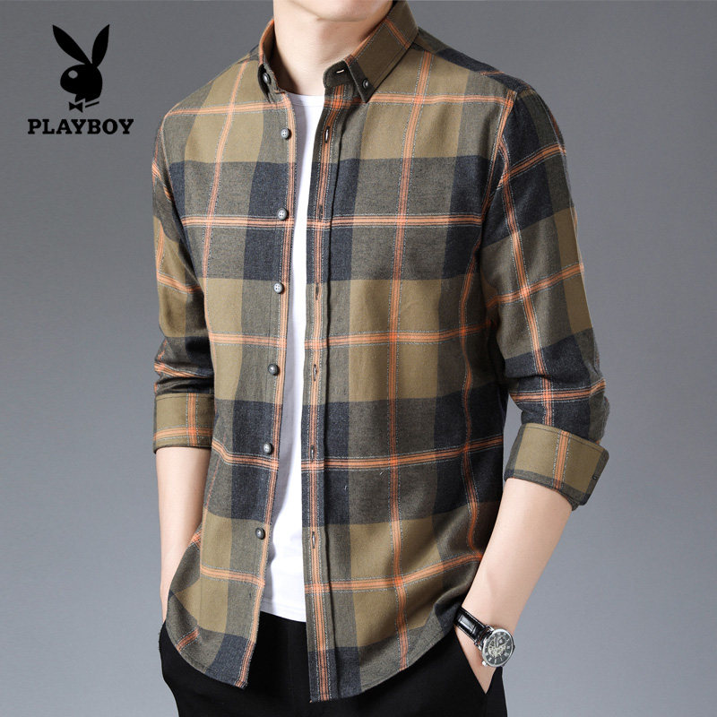Flower Playboy men's pure cotton long sleeves shirt Spring and autumn slim fit for men's clothing Han version casual inch-shirt trendy