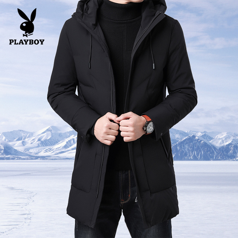 Flower Playboy down clothes Men's medium long version 2021 new sashimi hot winter thickened men's winter clothing jacket tide