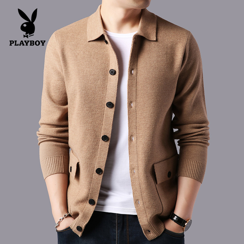 Playboy knitting sweater men's coat in spring and autumn new Korean edition trend casual loose sweater wear thin outside