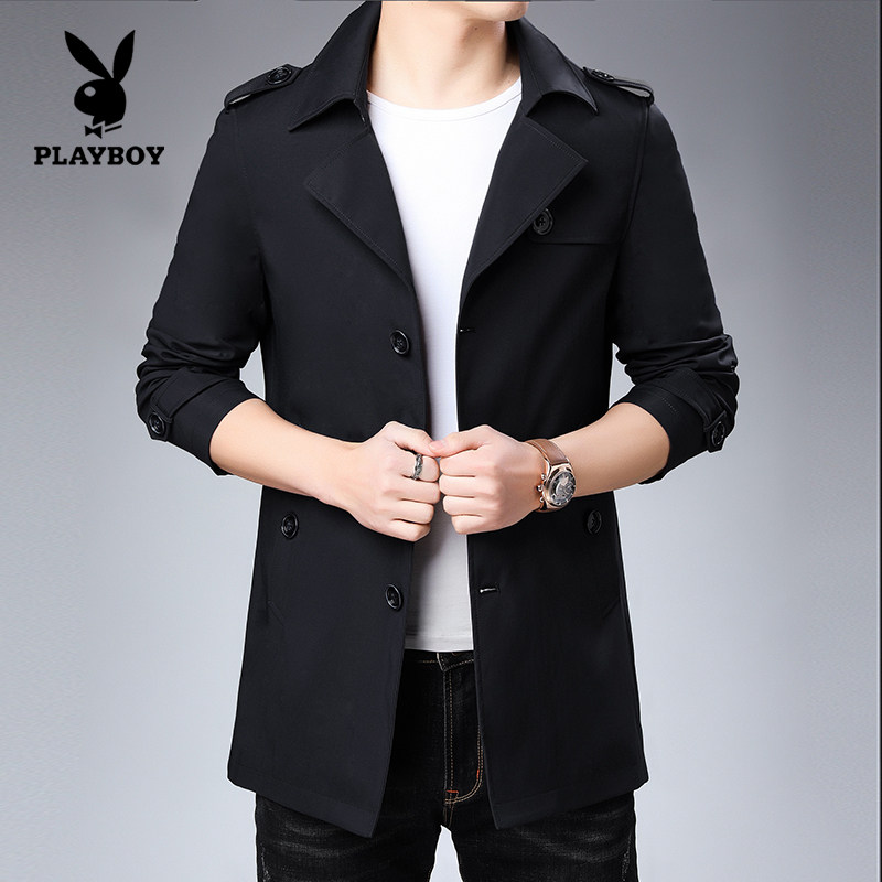 Playboy men's jacket spring autumn new mid-length men's coat Korean style trendy casual handsome windbreaker