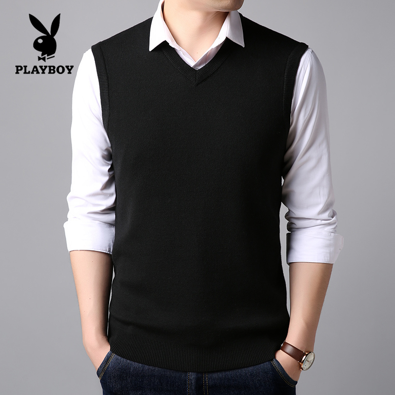 Flower Playboy V collar wool vest men's autumn winter sleeveless sweater sweater male Korean version casual outfitting waistcoat