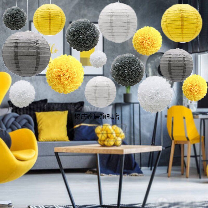 Festive Theme Shop Window Storefront Pendant Paper Lantern Flowers Ball Suit Birthday Hotel Party Arrangement