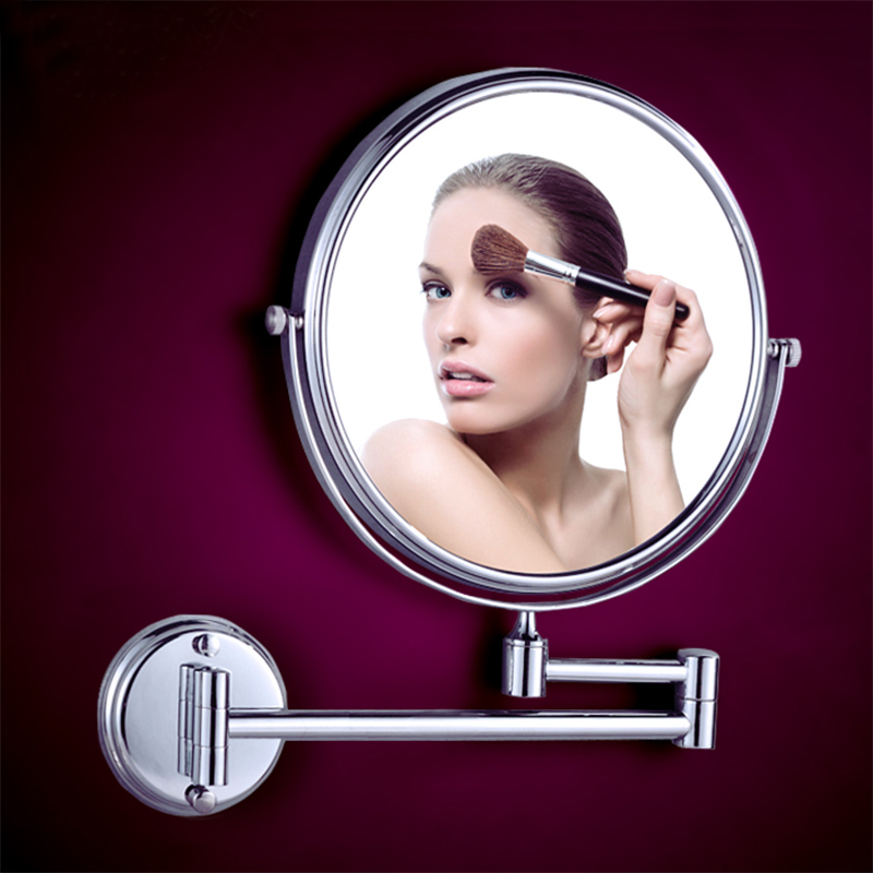 Make-up mirror bathroom beauty mirror toilet tabletop wall hanging rotating folding magnified double-sided round vanity mirror without punching