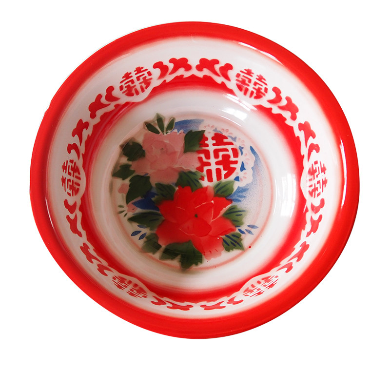 Traditional Enamel Basin Home Big Number Wash Face Red Delight Iron Basin Wedding Celebration Items Old Nostalgic Thickened Bubble Foot Wash