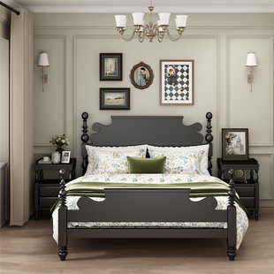 Американский сельская местность дерево римские колонны спальня ребенок комната черный двойной людская кровать сделанный на заказ мода современный дизайн французский кровать