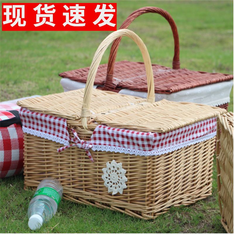 Rattan picnic basket hand basket fruit basket wicker shopping basket storage basket egg basket woven basket large basket with lid
