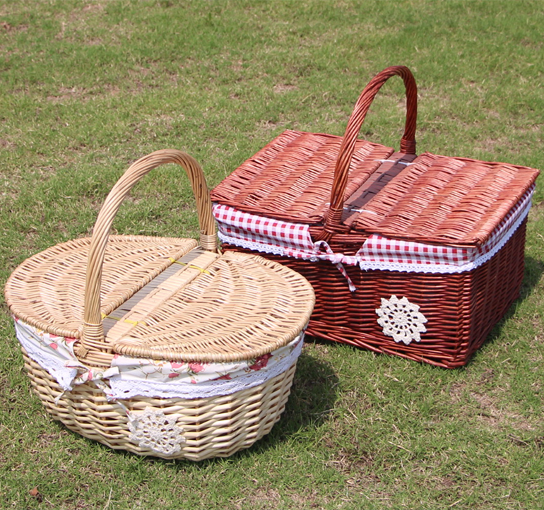 New Pines Vine-Knitted Picnic Basket Containing Basket Carry-on Basket Shopping Basket With Lid Vines Basket Gift Basket