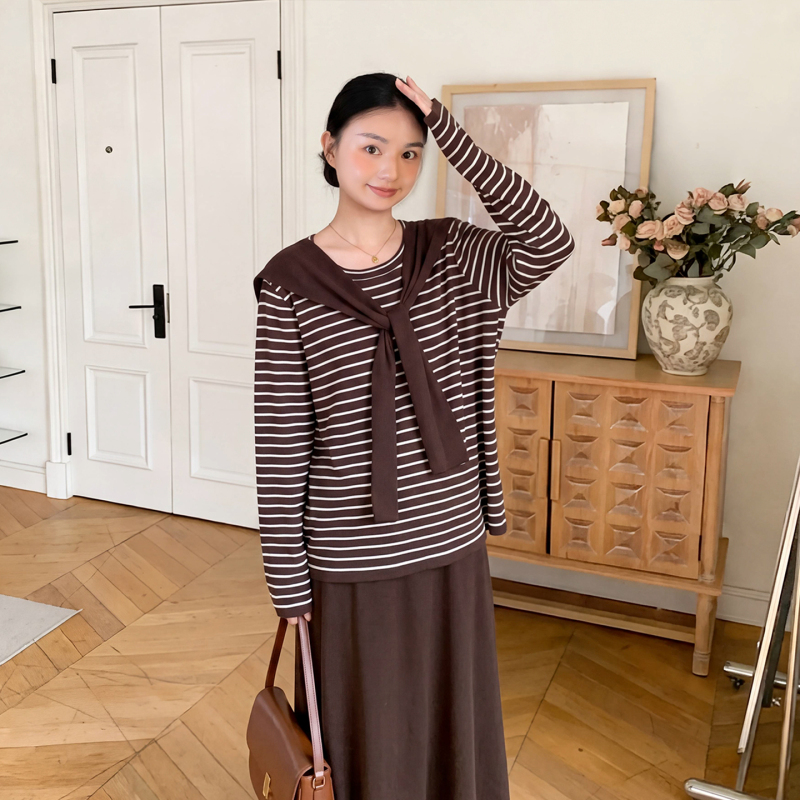 Zma Casual and Lazy Style Maternity Wear Autumn Set 2026 New Autumn Shawl Striped Long-Sleeved T-Shirt Pregnancy Half Skirt Zma Casual and Lazy Style Maternity Wear Autumn Set 2026 New Autumn Shawl Striped Long-Sleeved T-Shirt Pregnancy Half Skirt