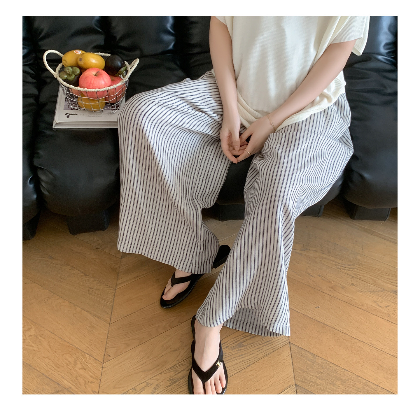 Zma Vertical Stripe Linen ● Maternity Pants Summer Thin Style 2026 Summer Collection Relaxed Loose Wide-Leg Pants Pregnancy Long Pants — 14