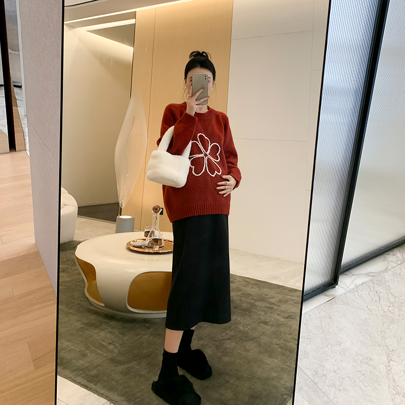 ZMA Pregnant Women's Dress Suit Autumn Winter Trendy Foreign Air Wear Hitch Winter 2023 New Sweater Two Sets-Taobao