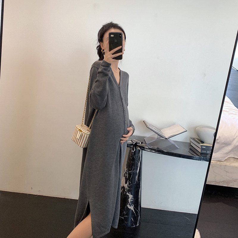 ZMA maternity wool autumn new dress fashion autumn knitted maternity dress Spring and Autumn long skirt