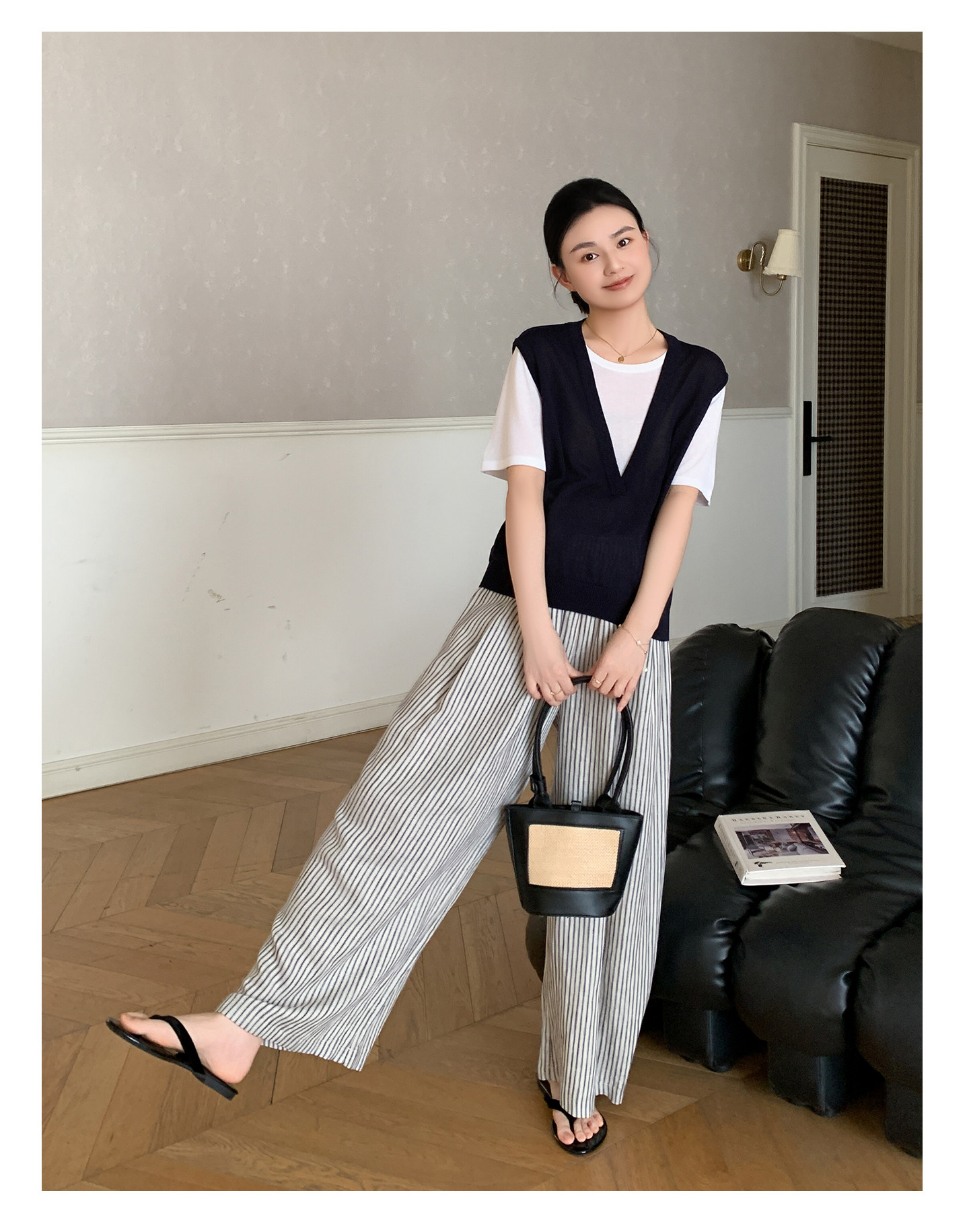 Zma Vertical Stripe Linen ● Maternity Pants Summer Thin Style 2026 Summer Collection Relaxed Loose Wide-Leg Pants Pregnancy Long Pants — 37