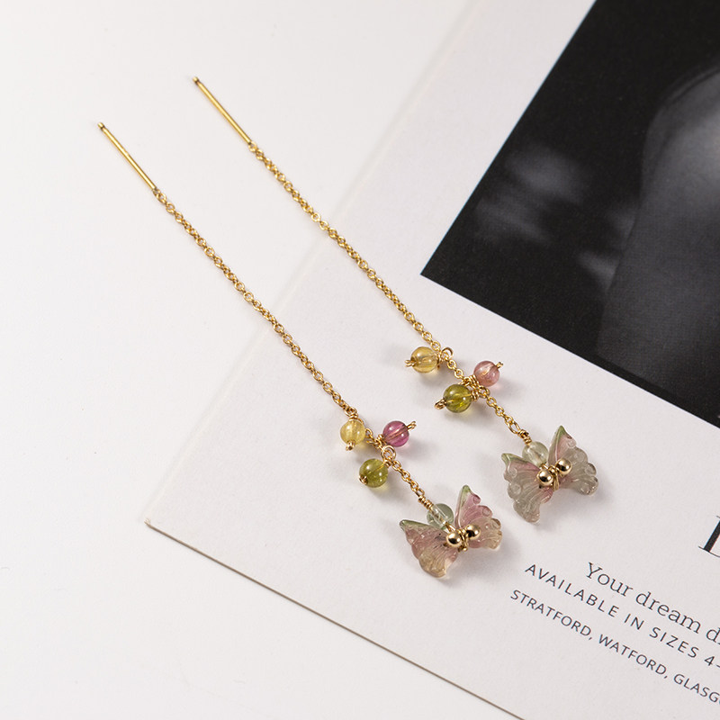 Xiaoxi Jewellery Natural Bexi Butterfly Small Drop of Earrings Pendant earrings Ear Pendant necklace 14K Package gold and silver inlaid 18K