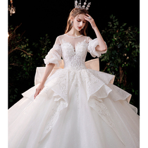 Heavy Industry luxury main wedding dress 2021 new bride temperament large size thin advanced sense tailing French cover thick arm