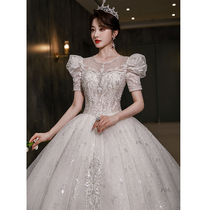 French main wedding dress 2021 new bride temperament small man court style large size tailing premium winter thin
