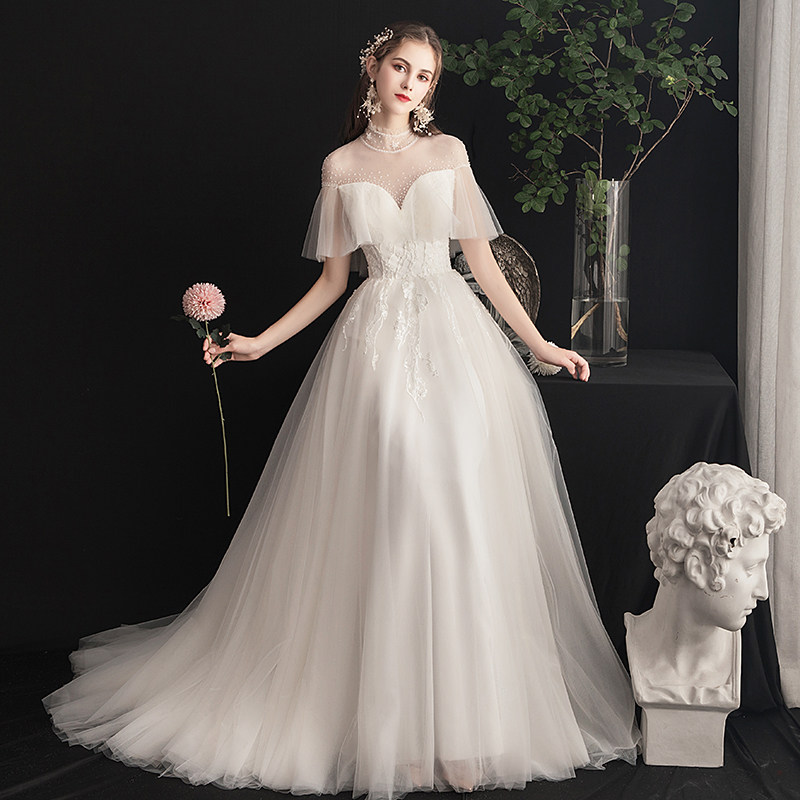 Forest light wedding dress female 2021 new bride Korean simple small tail dream super fairy French simple small man