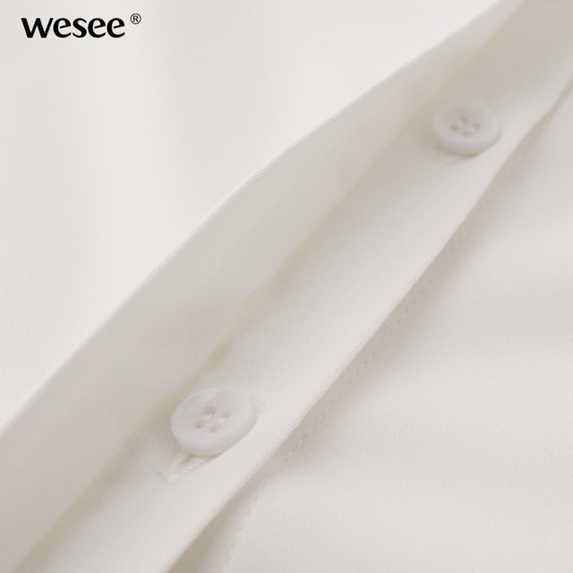 wesee long-sleeved streamer chiffon shirt women's spring and autumn new temperament square collar professional shirt women's bottoming shirt