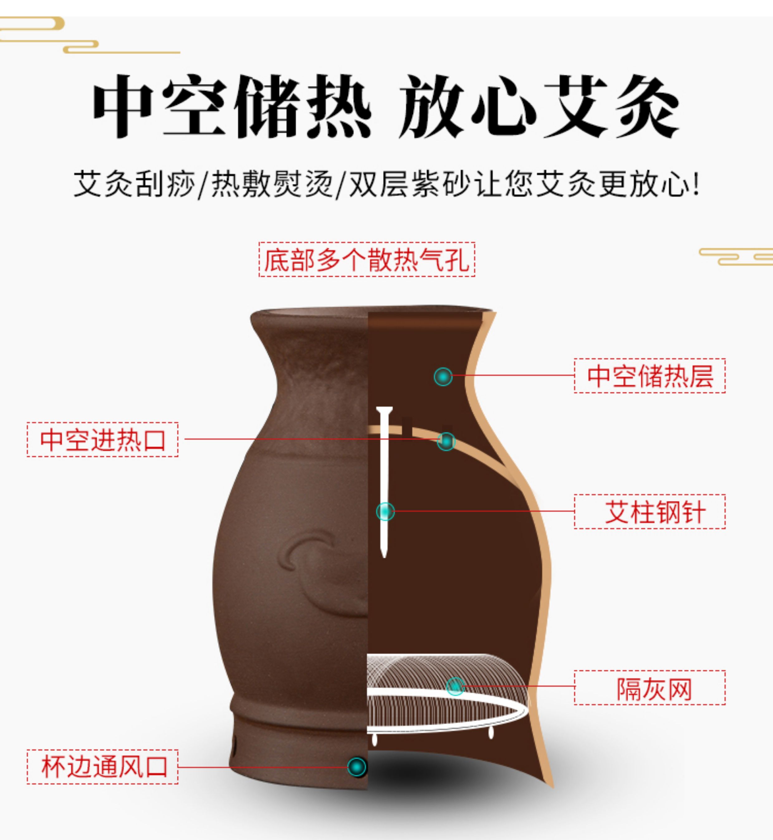 Moxa Moxibustion Jar Gua Sha Cup Purple Clay Smokeless Portable TCM Wellness Tool with Cloth Sleeve overview