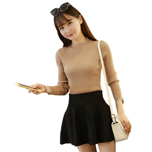 Korea cherrykoko solid color sweater women's spring pullover long-sleeved knitted bottoming shirt