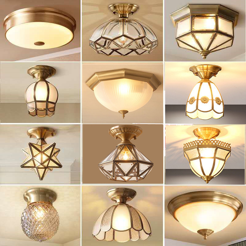 American-Style Living Room and Bedroom All-Copper Ceiling Lamp, Modern Minimalist Led Balcony Entrance Hallway Corridor Light American-Style Living Room and Bedroom All-Copper Ceiling Lamp, Modern Minimalist Led Balcony Entrance Hallway Corridor Light