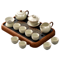 Tangfeng high-end Ru kiln tea set set for home office simple kung fu teapot teacup set Ru porcelain tea drinking set