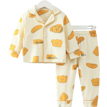 (Pure cotton antibacterial) Qiqi Bear baby home clothes girls boys pajamas two-piece air-conditioned clothes cotton children