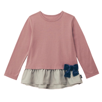 Japan Qianquhui spring and autumn top chiffon stitching contrasting color bow cotton girls long-sleeved T-shirt F50423