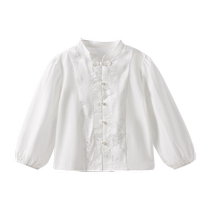Shirt 2024 new style for girls 5 and 5 middle children white puff sleeve cardigan baby autumn clothing 8-year-old childrens shirt long sleeves