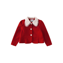 Ueki Childrens Clothing Contrast Color Girls Mesh Splicing Doll Collar Coat Medium and Large Children 2023 Winter Clothing New Childrens Coat
