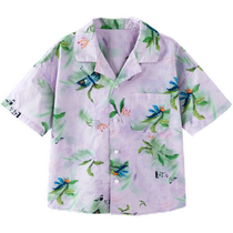 Mini Balabala Boys Shirt 2024 Summer Parent-Child Wear Pure Cotton Artist Co-branded Pure Cotton Childrens Short Sleeve