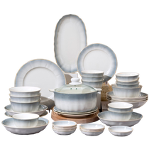 High temperature underglaze color 2024 bowl and dish set light luxury gradient tableware ceramic chopsticks high-end move to new home rice bowl