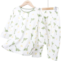 Youbaiyi childrens home clothes suit summer thin cotton pajamas for boys and girls baby three-quarter sleeve air-conditioned clothes